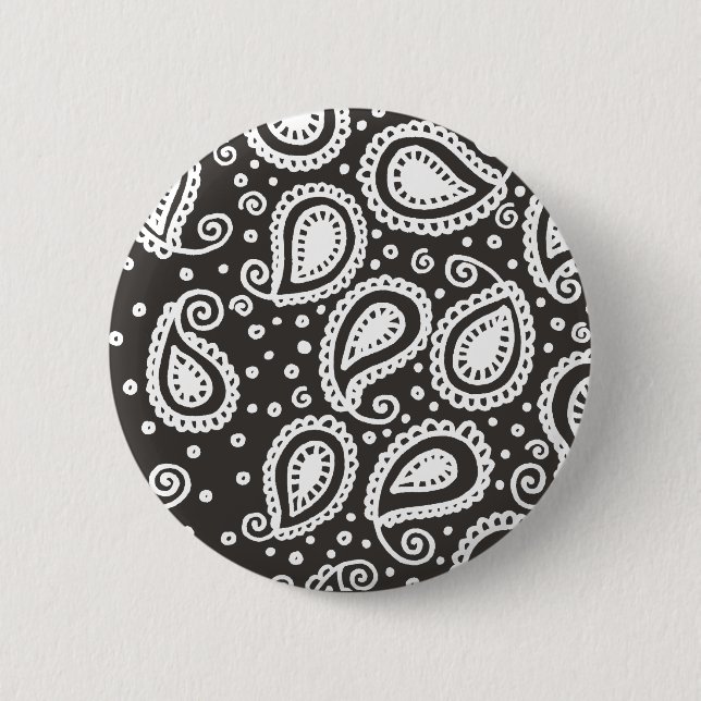 Macaron Rond 5 Cm Paisley sur le bouton noir (Devant)