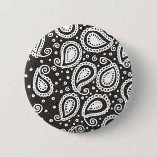 Macaron Rond 5 Cm Paisley sur le bouton noir