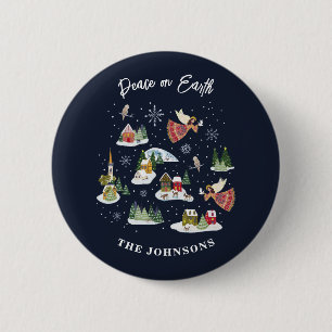 Macaron Rond 5 Cm Paix angélique sur terre Noël