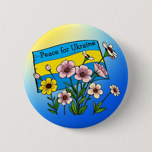 Macaron Rond 5 Cm Paix pour l'Ukraine | Drapeau ukrainien (Devant)