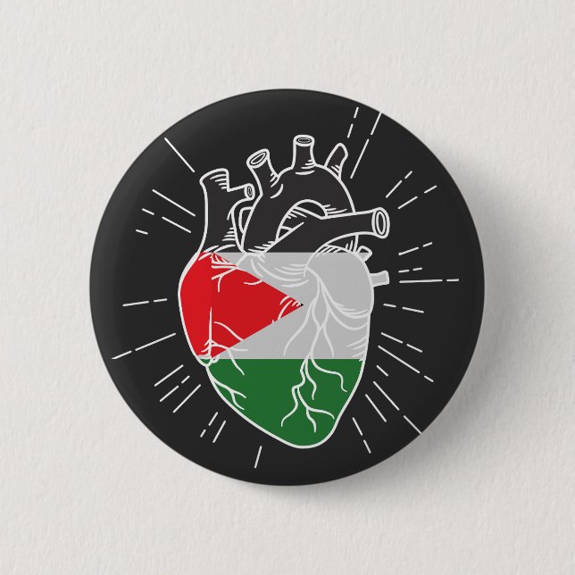Macaron Rond 5 Cm Palestine Drapeau Coeur humain (Devant)