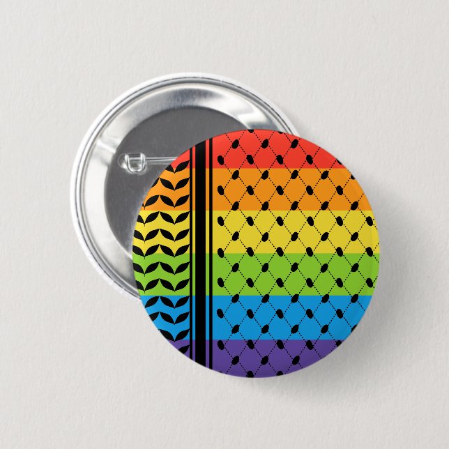 Macaron Rond 5 Cm Palestine LGBT Rainbow Keffiyeh Motif Scarf (Devant & derrière)