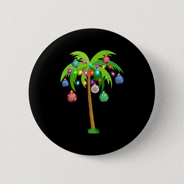 Macaron Rond 5 Cm Palm Tree Feux de Noël Plage amusante été (Devant)