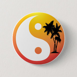 Macaron Rond 5 Cm Palmiers au bouton de Yin Yang de coucher du