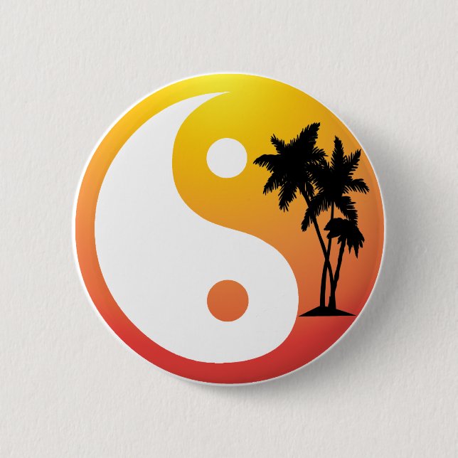 Macaron Rond 5 Cm Palmiers au coucher du soleil Bouton Yin Yang (Devant)