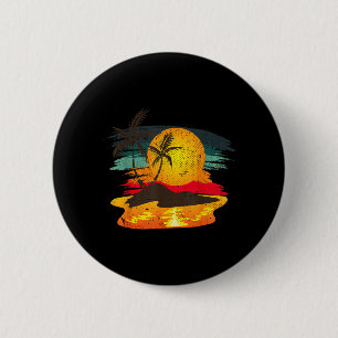 Macaron Rond 5 Cm Palmiers au coucher du soleil Île Été Vibes Exotiq