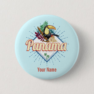Macaron Rond 5 Cm Panama City Toucan Rétro Palm Trees Vintage