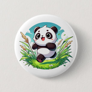 Macaron Rond 5 Cm Panda adorable traversant un champ