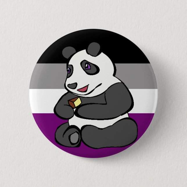 Macaron Rond 5 Cm Panda asexuel mangeant le gâteau (Devant)