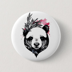 Macaron Rond 5 Cm Panda Bear Wild Animal Nature Illustration Art Tat