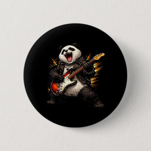 Macaron Rond 5 Cm Panda Drôle Jouant de la Guitare Rock and Roll pou