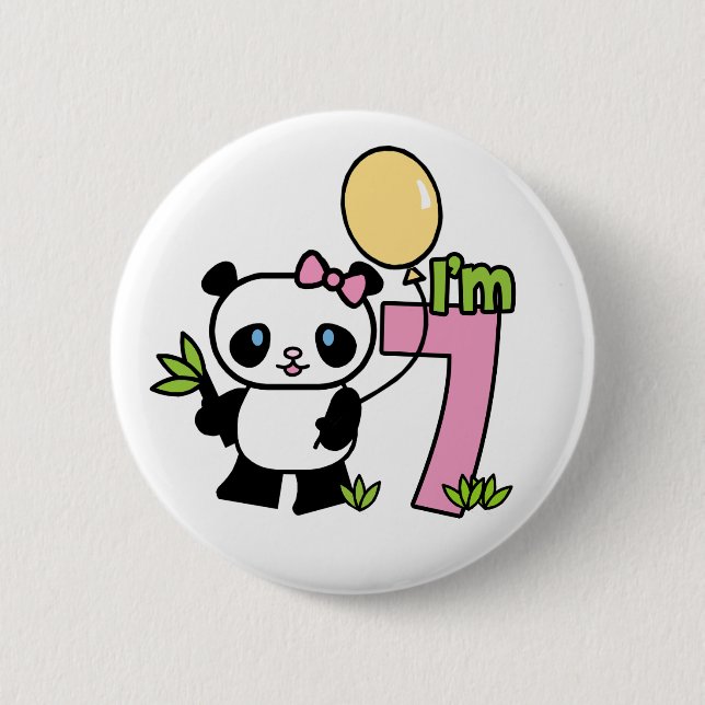 Macaron Rond 5 Cm Panda Girl 7e anniversaire (Devant)