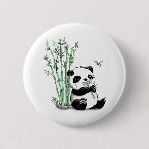 Macaron Rond 5 Cm Panda mangeant le bambou