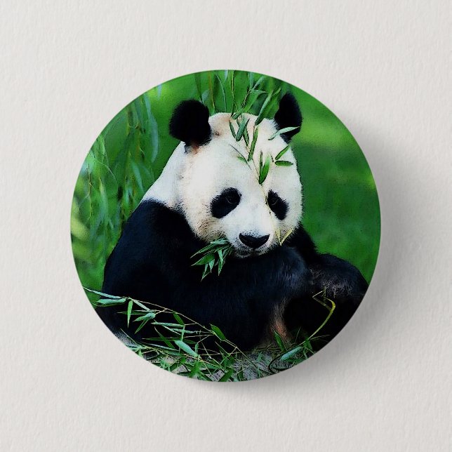 Macaron Rond 5 Cm Panda Manger Feuilles (Devant)