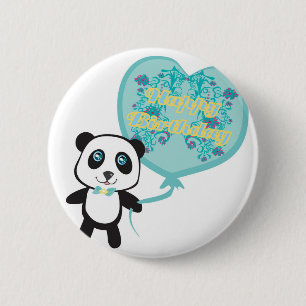 Macaron Rond 5 Cm Panda mignon avec l'insigne de ballon