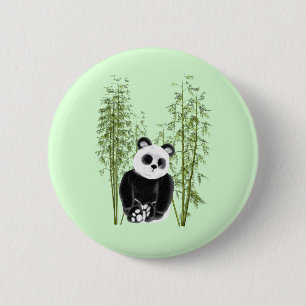 Macaron Rond 5 Cm Panda mignonne assis sur le bouton Bambou