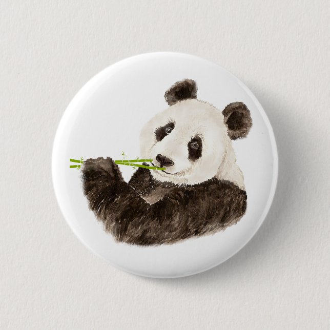 Macaron Rond 5 Cm Panda mignonne, Ours asiatique, Aquarelle (Devant)