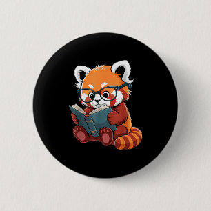 Macaron Rond 5 Cm Panda roux lisant un livre lecteur animal mignon r