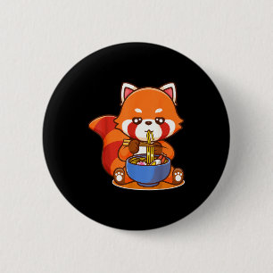 Macaron Rond 5 Cm Panda roux mangeant de la soupe japonaise Ramen Zo