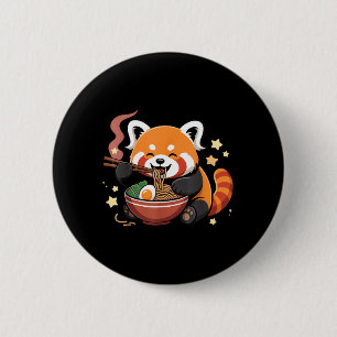 Macaron Rond 5 Cm Panda roux mangeant des nouilles Ramen