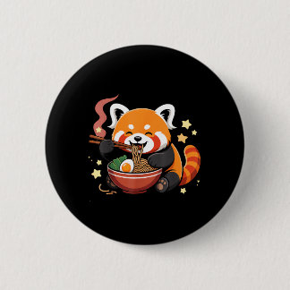 Macaron Rond 5 Cm Panda roux mangeant des nouilles Ramen