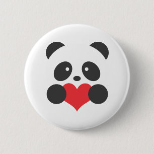 Macaron Rond 5 Cm Panda tenant un bouton de coeur