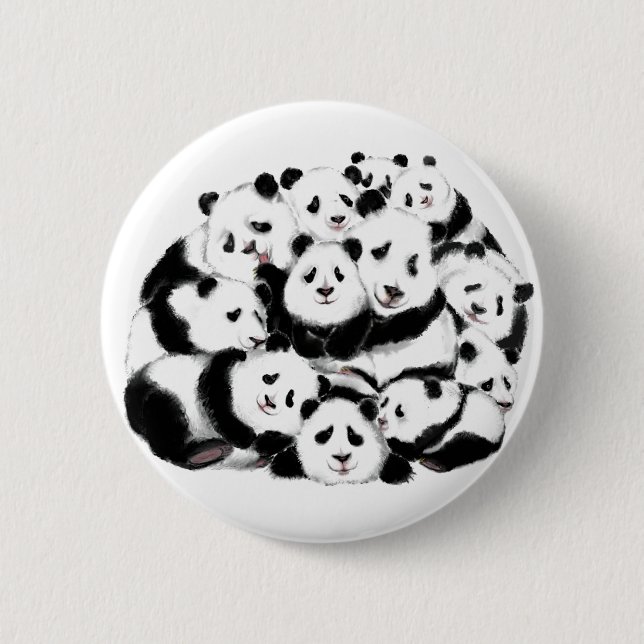 Macaron Rond 5 Cm Pandas Button Family Panda (Devant)