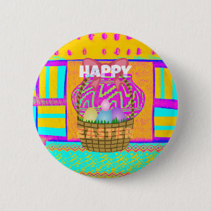 Macaron Rond 5 Cm Panier de Pâques et d'Oeufs inspirés de l'Afrique 