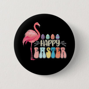 Macaron Rond 5 Cm Panier d'oeufs de lapin flamant rose Joyeuses Pâqu