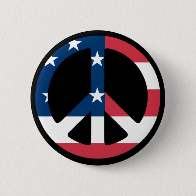 Macaron Rond 5 Cm Panneau de paix avec drapeau américain (Devant)
