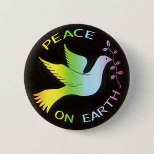 Macaron Rond 5 Cm Panneau de paix Rainbow Peace Dove