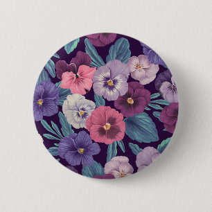 Macaron Rond 5 Cm Pansies colorées sur violet profond