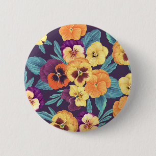 Macaron Rond 5 Cm Pansies sur violet de prune