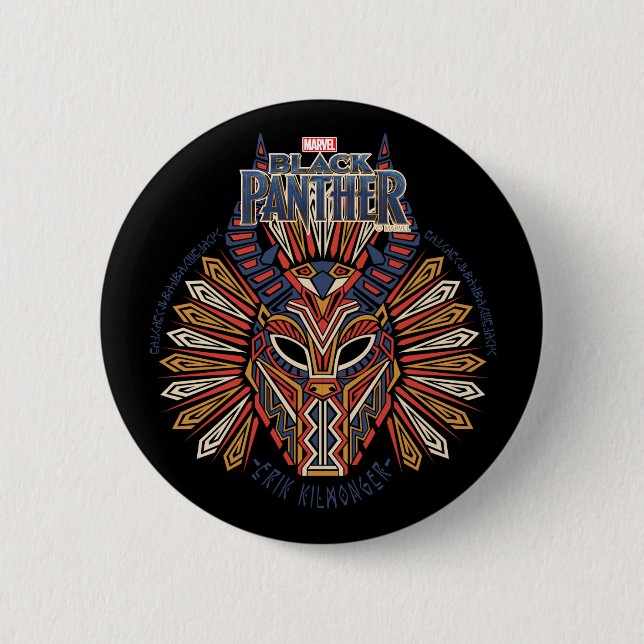 Macaron Rond 5 Cm Panthère noire | Erik Killmonger Icône de masques  (Devant)