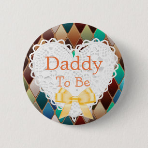 Macaron Rond 5 Cm Papa à être bouton de baby shower de brun orange