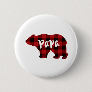Macaron Rond 5 Cm Papa Bear - Bison rouge et noir plaid