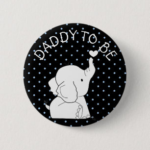 Macaron Rond 5 Cm Papa bleu noir de Pin de baby shower d'éléphant 