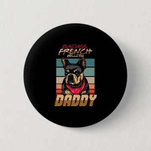 Macaron Rond 5 Cm Papa Bouledogue Français Rétro Propriétaire de Chi