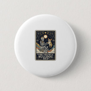 Macaron Rond 5 Cm Papa Bouledogue Français Vintage Squelette Tarot T