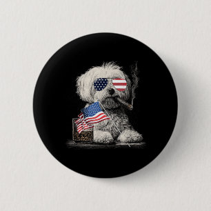Macaron Rond 5 Cm Papa Chien Maltais Patriotique Drapeau Américain J