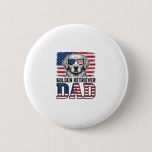 Macaron Rond 5 Cm Papa Golden Retriever Patriotique Vintage T-shirt 