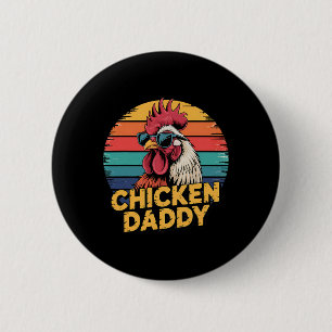 Macaron Rond 5 Cm Papa Poule Rétro Amateur d'Animaux de Ferme 