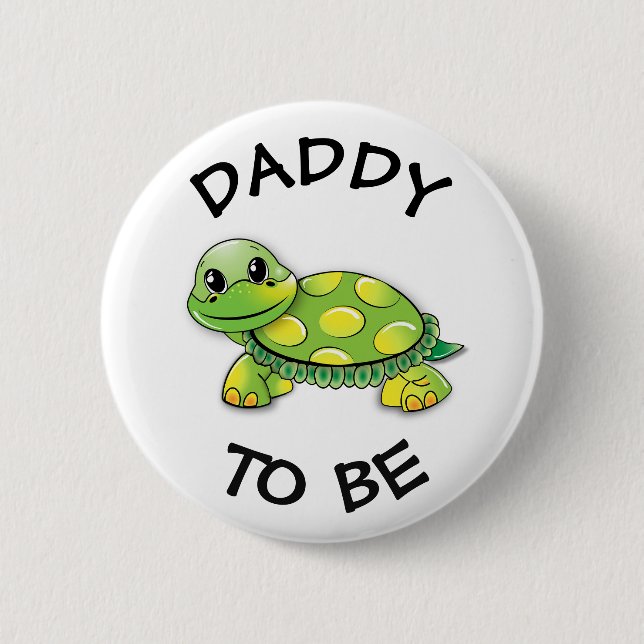 Macaron Rond 5 Cm Papa sera Baby shower Bouton Tortue thème (Devant)
