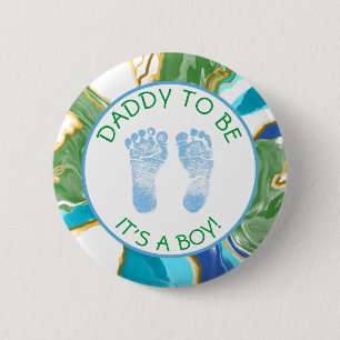 Macaron Rond 5 Cm Papa sera Bleu et Vert Baby shower Bouton