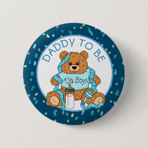 Macaron Rond 5 Cm Papa sera bleu Teddy Bear Baby shower