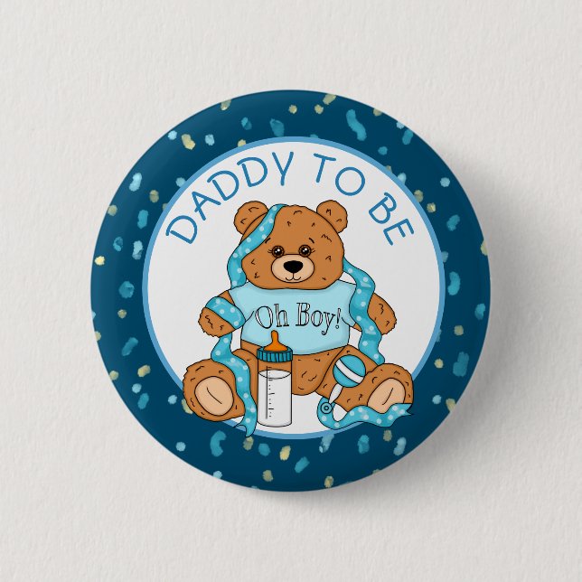 Macaron Rond 5 Cm Papa sera bleu Teddy Bear Baby shower (Devant)
