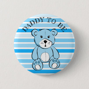 Macaron Rond 5 Cm Papa sera Bleu Teddy Bear Baby shower Button