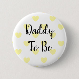 Macaron Rond 5 Cm Papa sera le Baby shower des Coeurs Jaunes Bouton