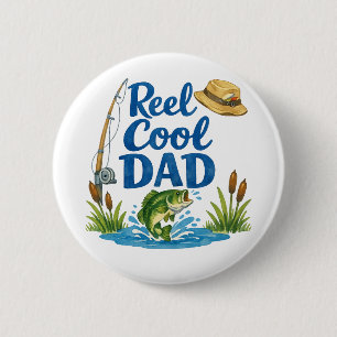 Macaron Rond 5 Cm Papa super cool drôle de jeu de mots sur la pêche