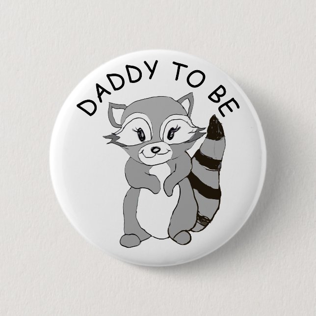 Macaron Rond 5 Cm Papa to be, Baby shower Button Little Raccoon (Devant)